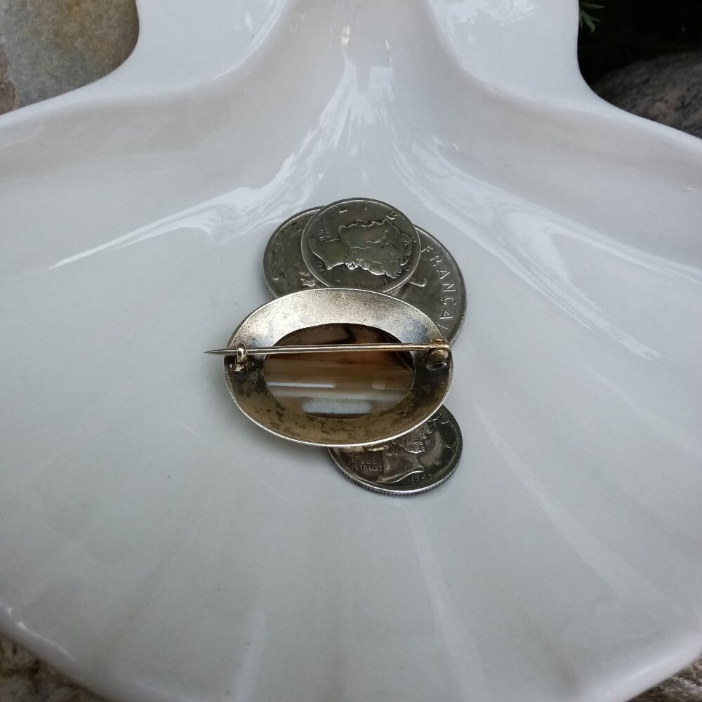 Antique Gold Fill & Agate Brooch - Picture 5 of 6